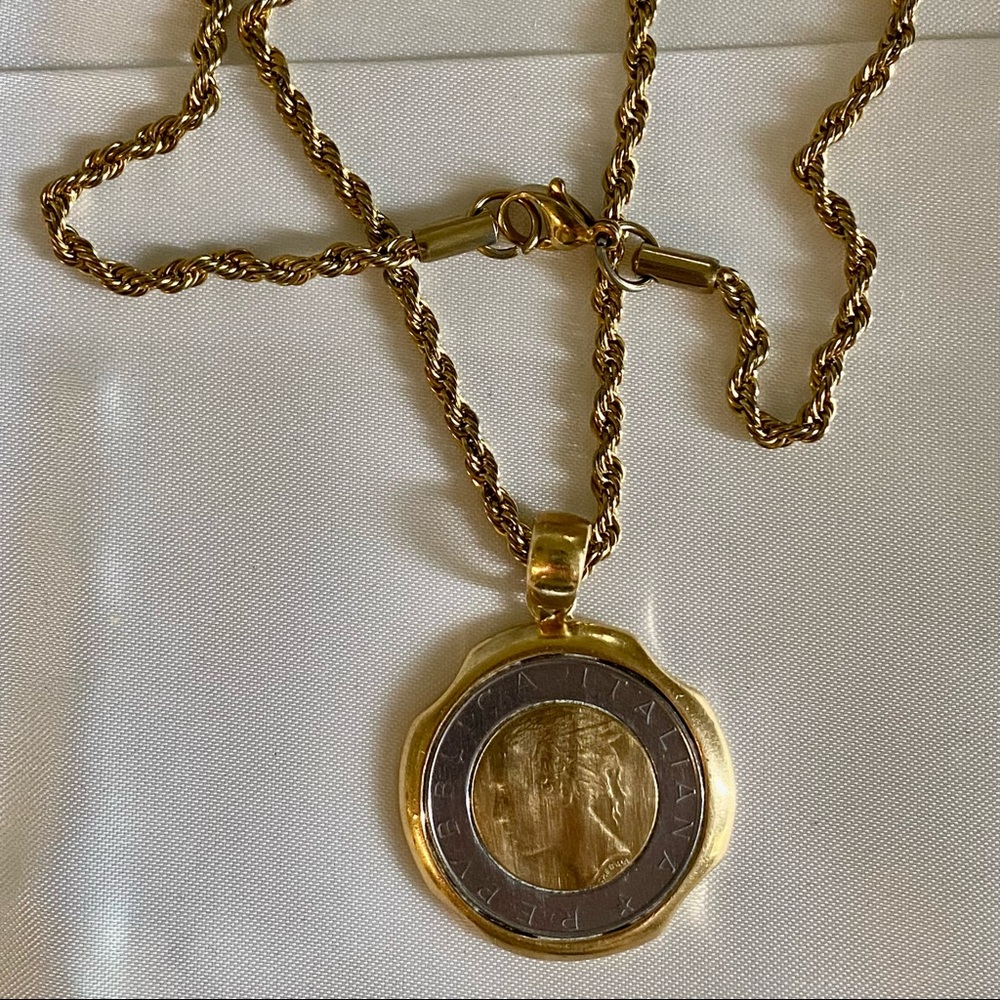 Gold Toned Bezel Set 1988 Lire Coin Necklace